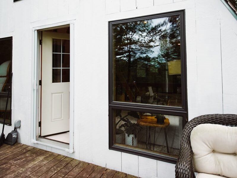 white wooden framed glass window